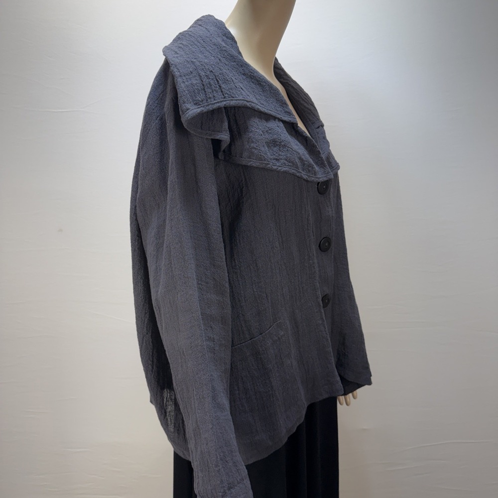 Transparente Oversized Collar Jacket One Size Charcoal Gray Linen Lagenlook - Picture 6 of 8